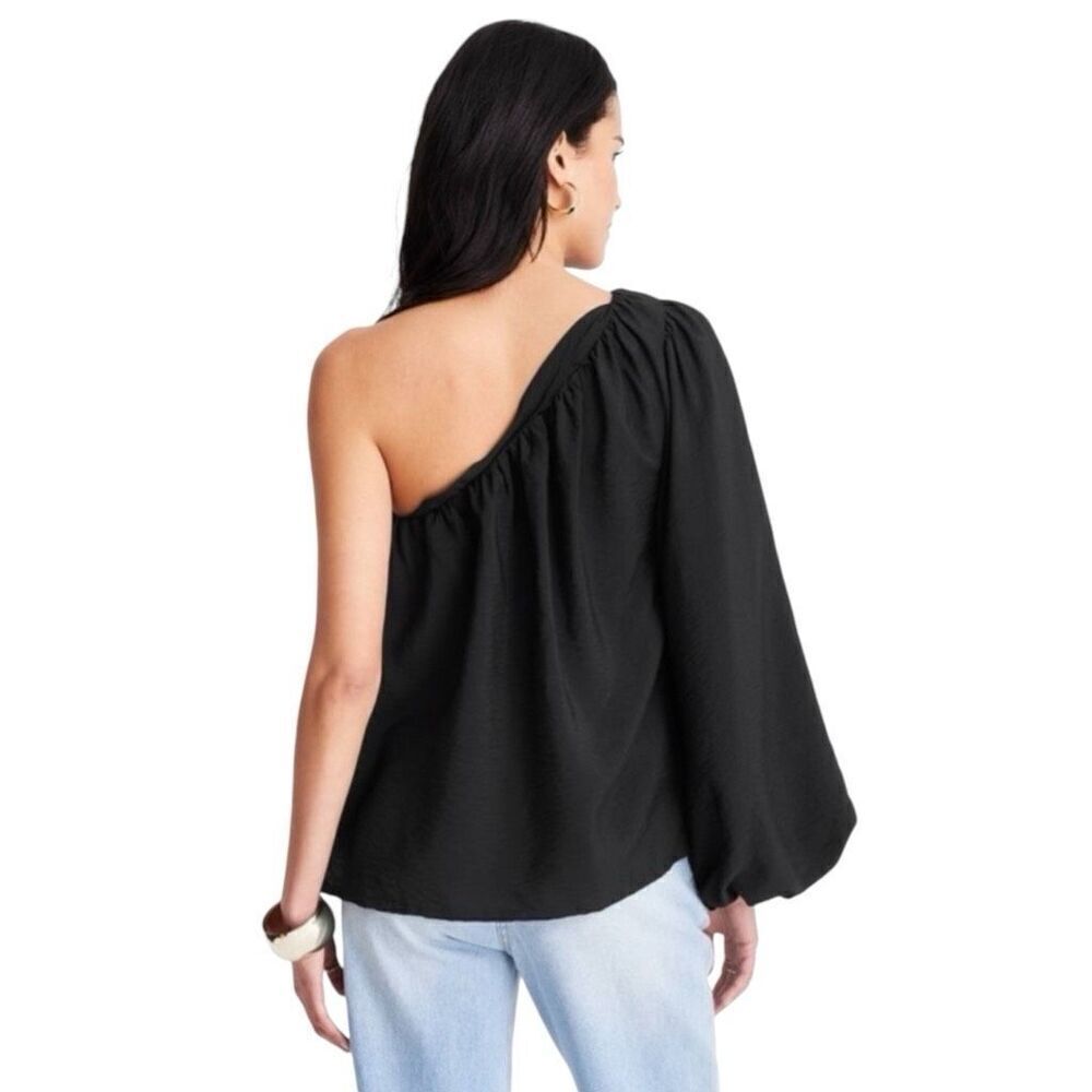 NEW Future Collective Balloon Sleeve Asymmetrical One Shoulder Top Black XXL - Picture 2 of 8